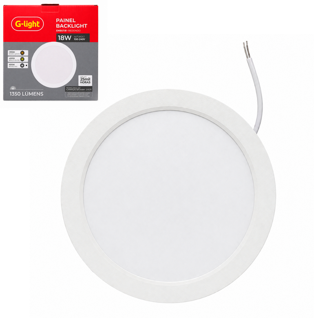 Luminária Painel Led Embutir Plafon Redondo Branco 18W - 24W Bivolt Original G- LIGHT