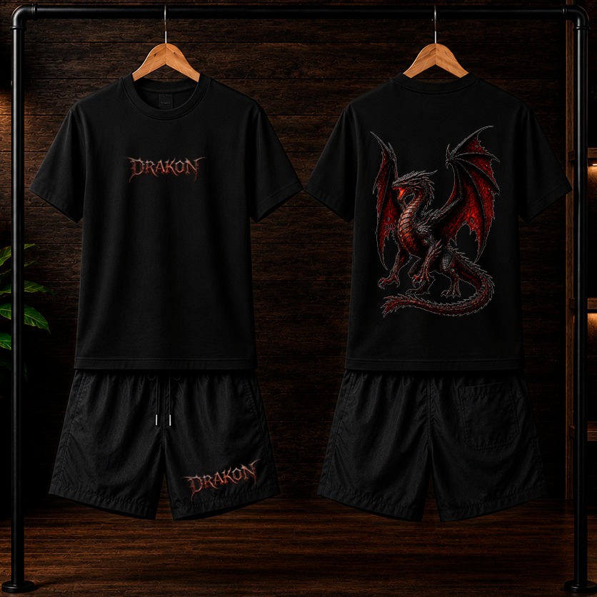 Conjunto Camiseta 100% algodão 30.1 + Bermuda Masculino Tactel Com elastano Estampado DRAKON streetwear