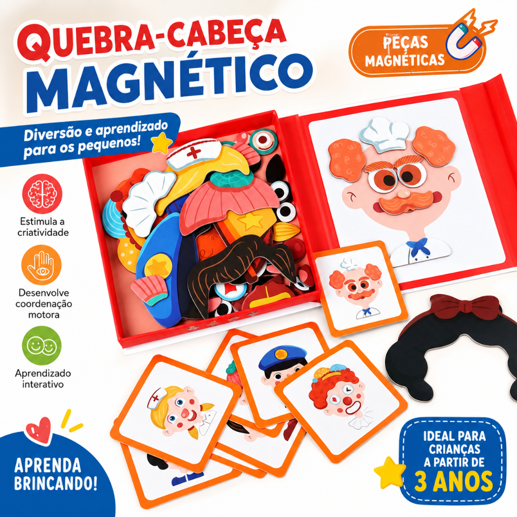 Quebra-Cabeça Magnético Infantil Brinquedo de Vestir Educativo para Crianças