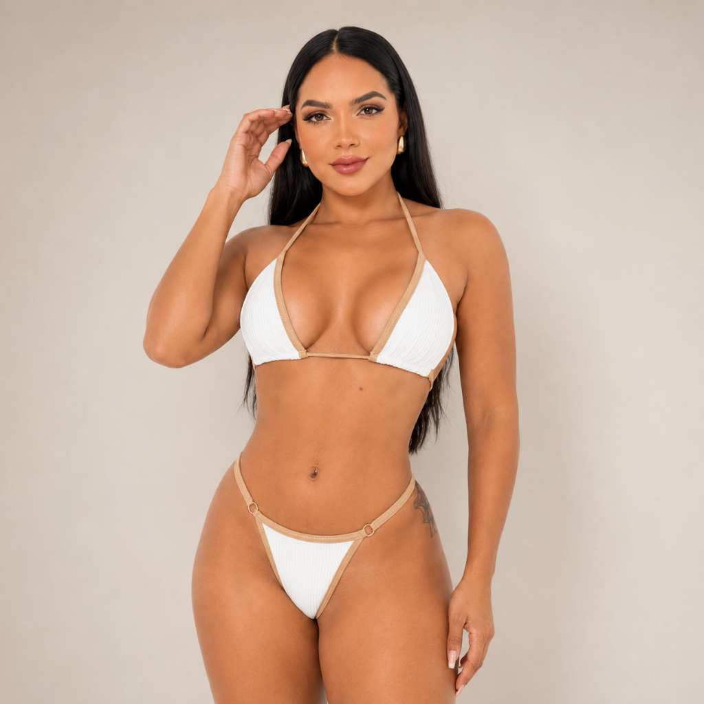 Conjunto Biquíni Summer Bicolor (Conjunto Marquinha - Top Cortininha e Calcinha de Fita Fio Dental)