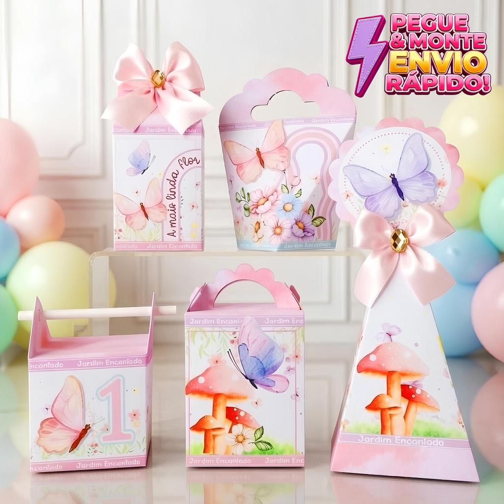 Kit Caixas Jardim das Borboletas PEGUE E MONTE  - Lembrancinha de Festa Infantil - Aniversário - Jardim Encantado