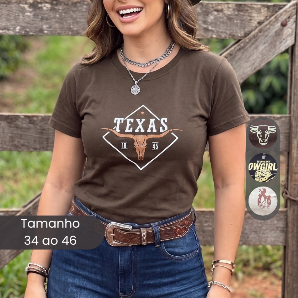 Camiseta Feminina Basica Country T-shirt 100%Algodão