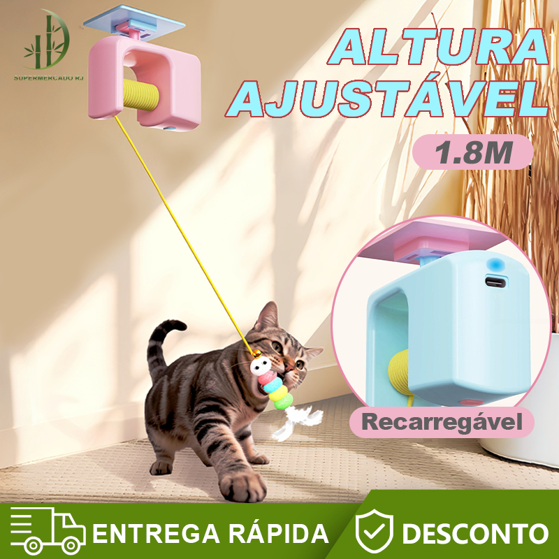 Brinquedo para Gatos Interativo Automático USB Recarregável + Corda Elástica Suspensa para Gatos Pet,Alívio do Tédio