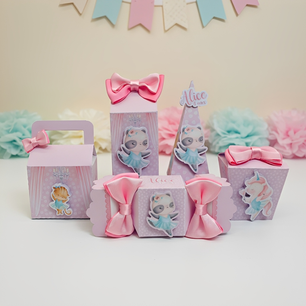 KIT FESTA LEMBRANCINHA BALÉ DOS BICHINHOS  DE ANIVERSÁRIO INFANTIL CAIXINHA PERSONALIZADO COM NOME