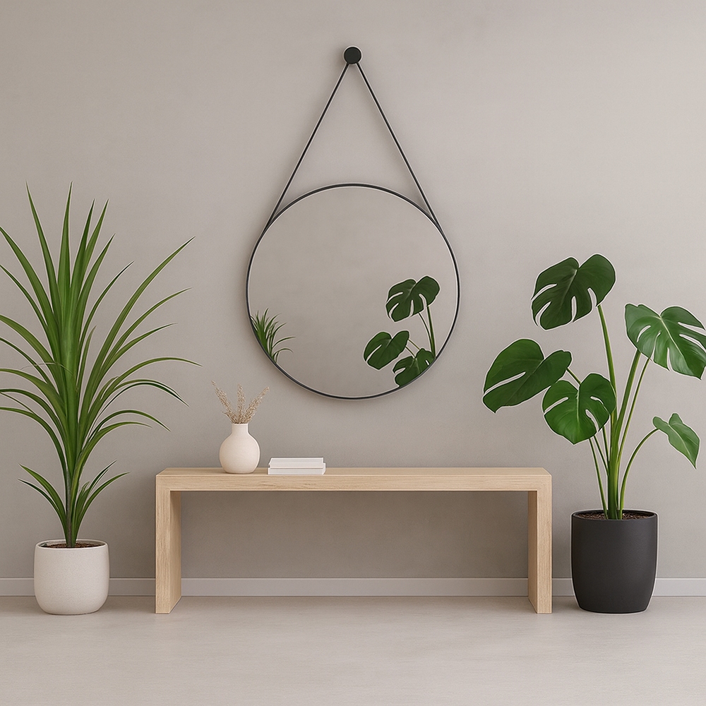 Espelho Redondo Decorativo Adnet 40cm Com Alça Sala Quarto Banheiro Com Suporte