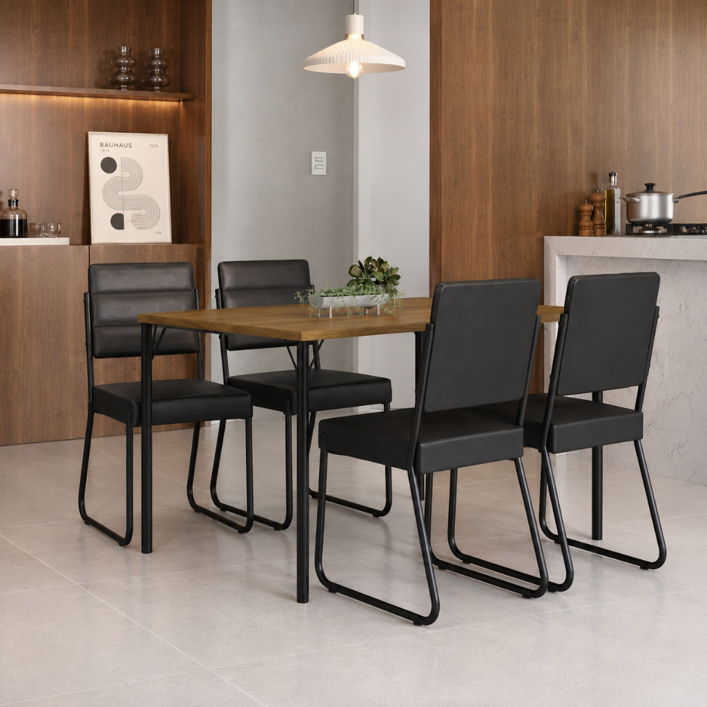 Conjunto Sala de Jantar 4 Cadeiras Milano Carraro Freijó Preto