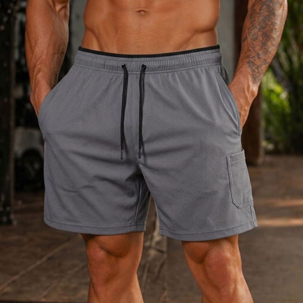 Short Masculino Bermuda Praia Mauricinho  Com Elastano Cinza Confortável - ENVIO IMEDIATO