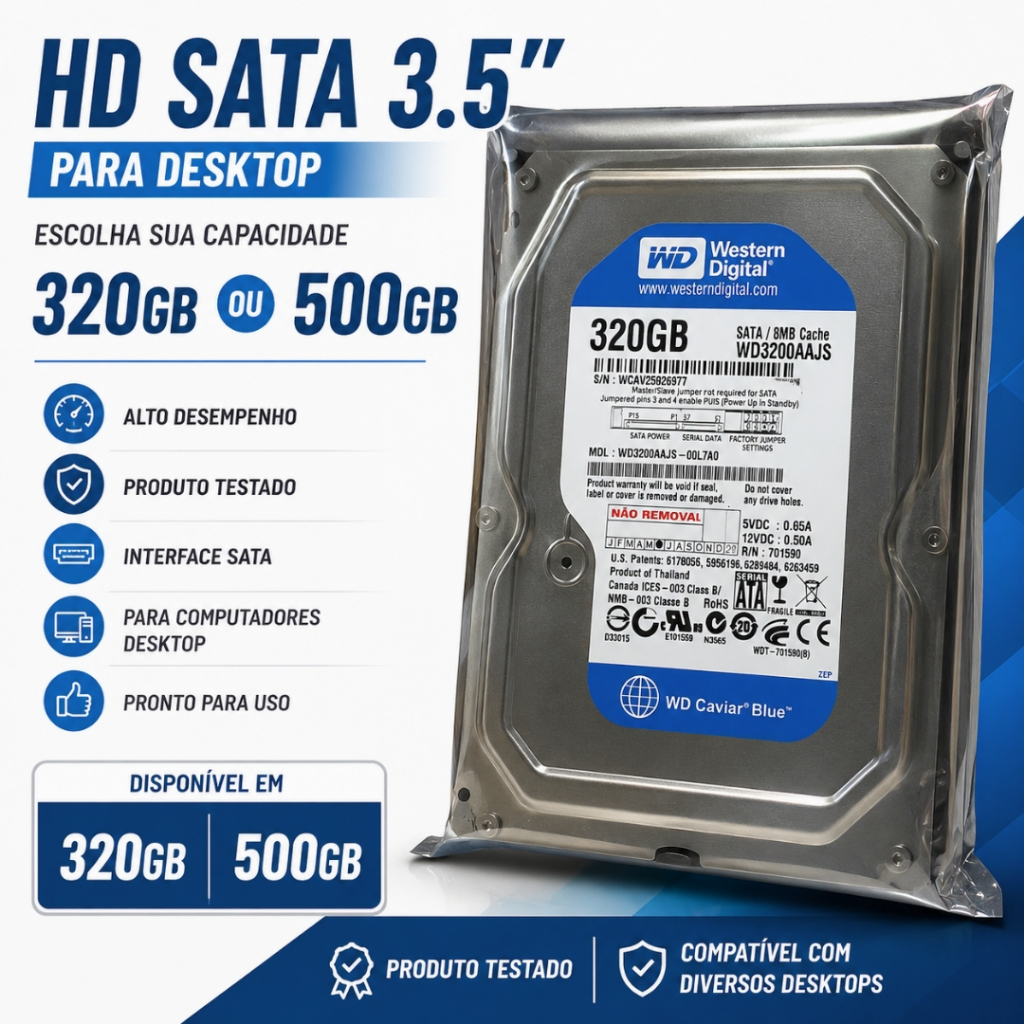 HD SATA 3.5 Para Computador Desktop 500GB NOVO