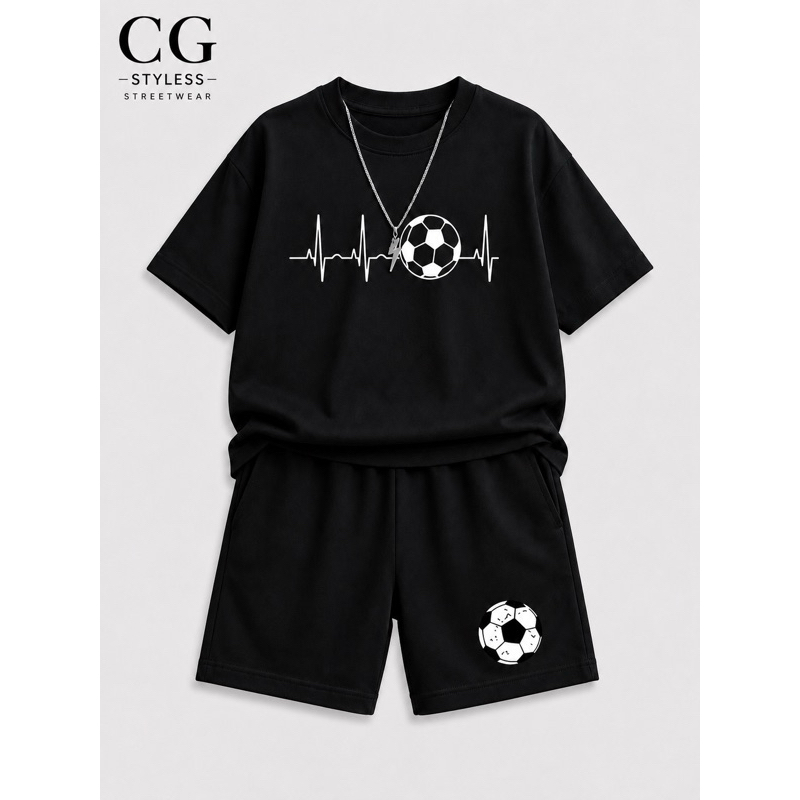 Conjunto Infantil Menino Camiseta e Short Moletinho Streetwear Verão Casual Masculino 2 ao 16
