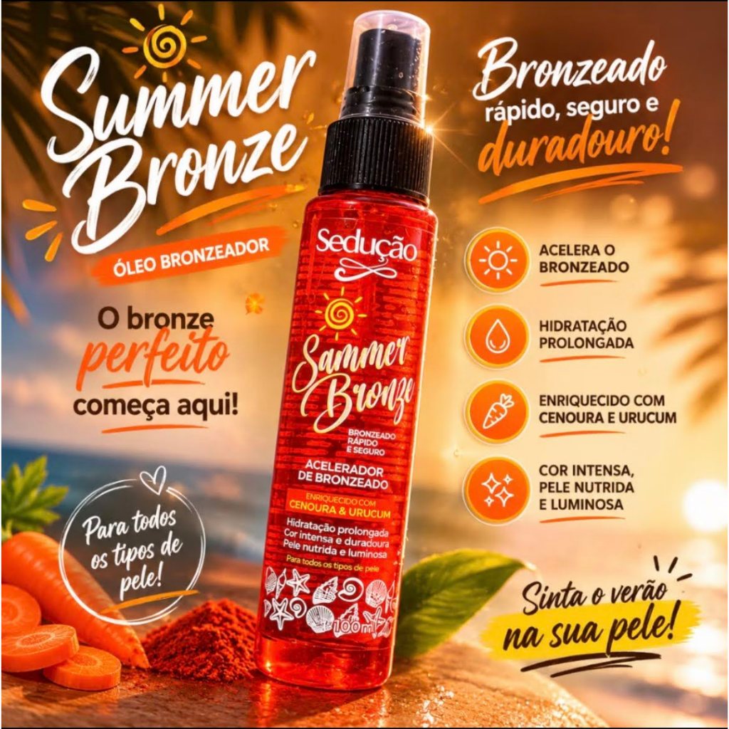 Sedução Óleo Acelerador de Bronzeado Com Cenoura e Urucum Bronze Intenso Spray 100ML