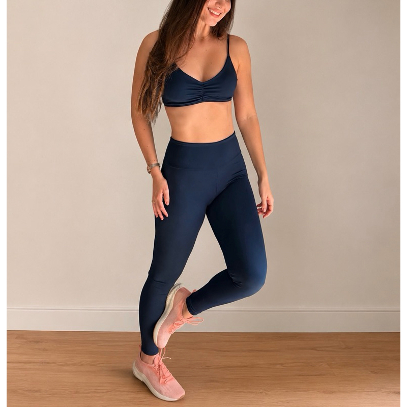 Conjunto fitness academia feminino poliamida top bojo removível + calça legging compressão UV50+ 28P
