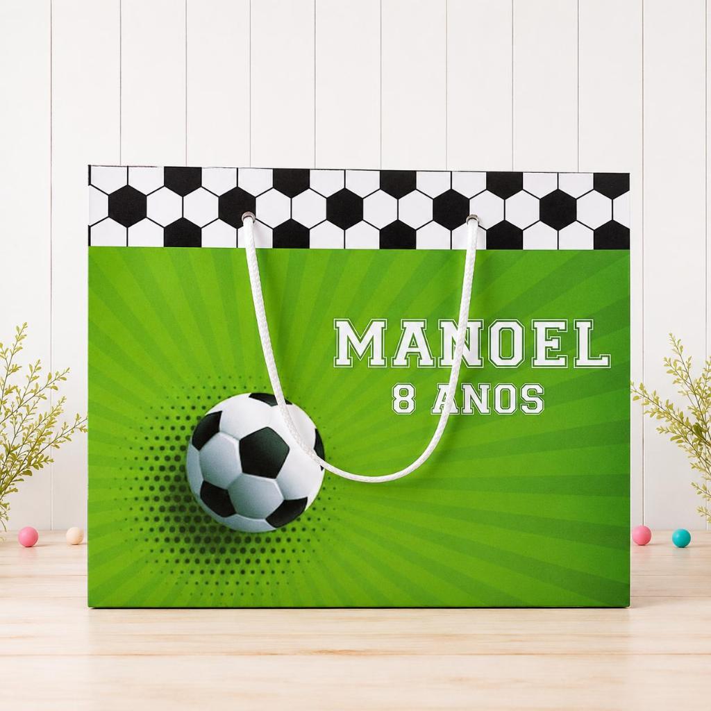 SACOLINHA LANCHEIRA PERSONALIZADA FUTEBOL| Lembrancinha Aniversário Infantil | Sacola de Papel
