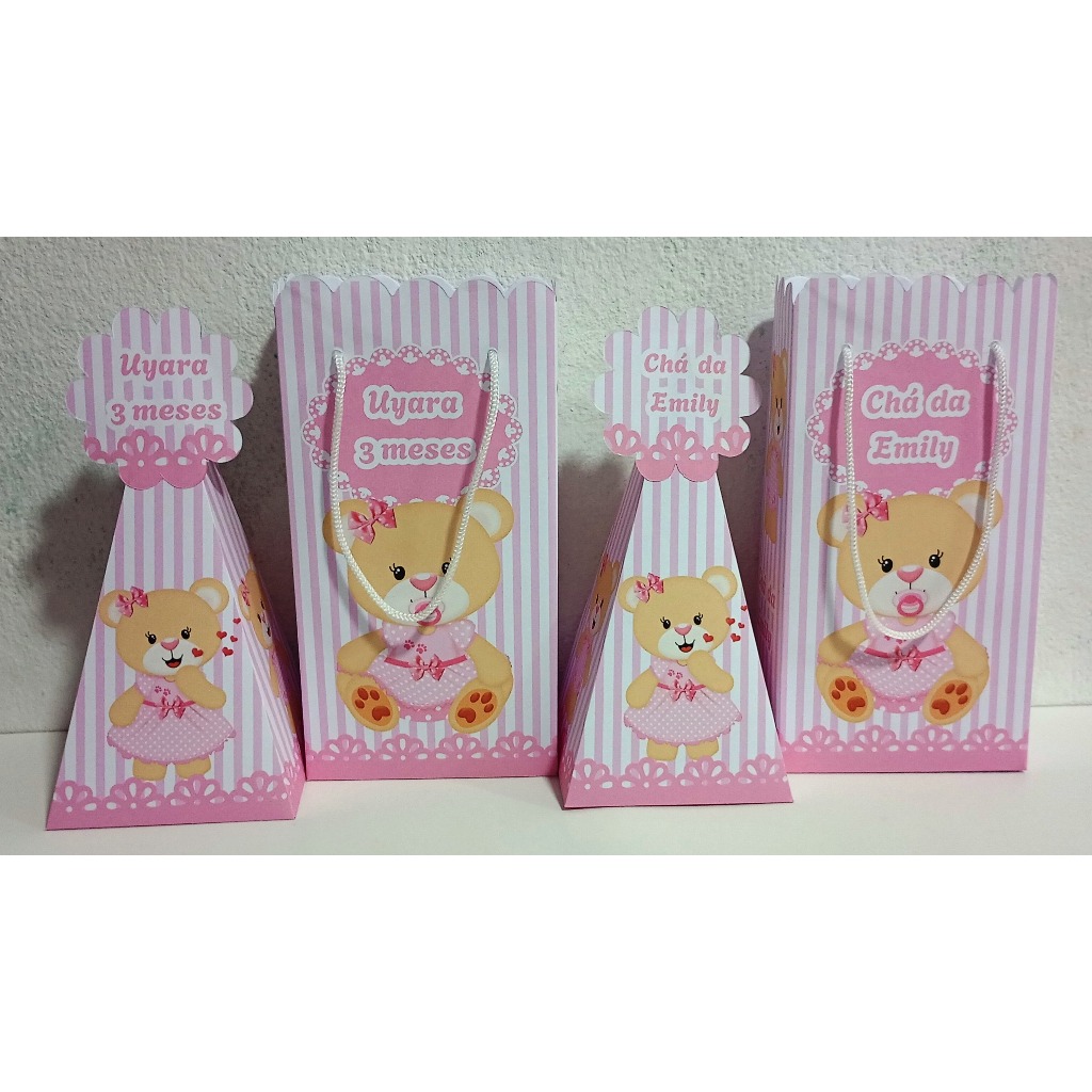Sacolinhas e Caixas Pirâmide Personalizadas > Ursinha Princesa> Lembrancinha de Aniversário> Chá/Bebê Papel Offset 180g