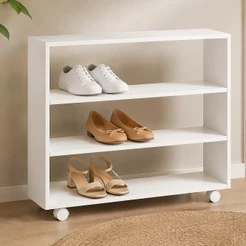 Sapateira Multiuso Organizador Com 03 Prateleiras E Rodízio Pérola L03 Branco - Lyam Decor