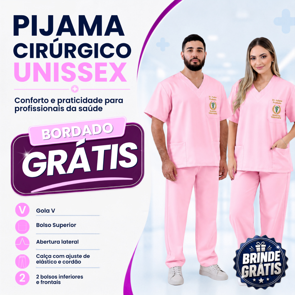 Conjunto Pijama Cirúrgico Oxford Scrub Hospitalar Privativo UNISSEX , BORDADO GRATIS + BRINDE