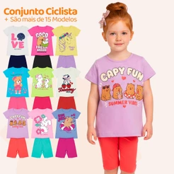 Kit Sortido 6 Peças de Roupas Infantil Menina Conjunto Ciclista Tamanho 1 ao 10