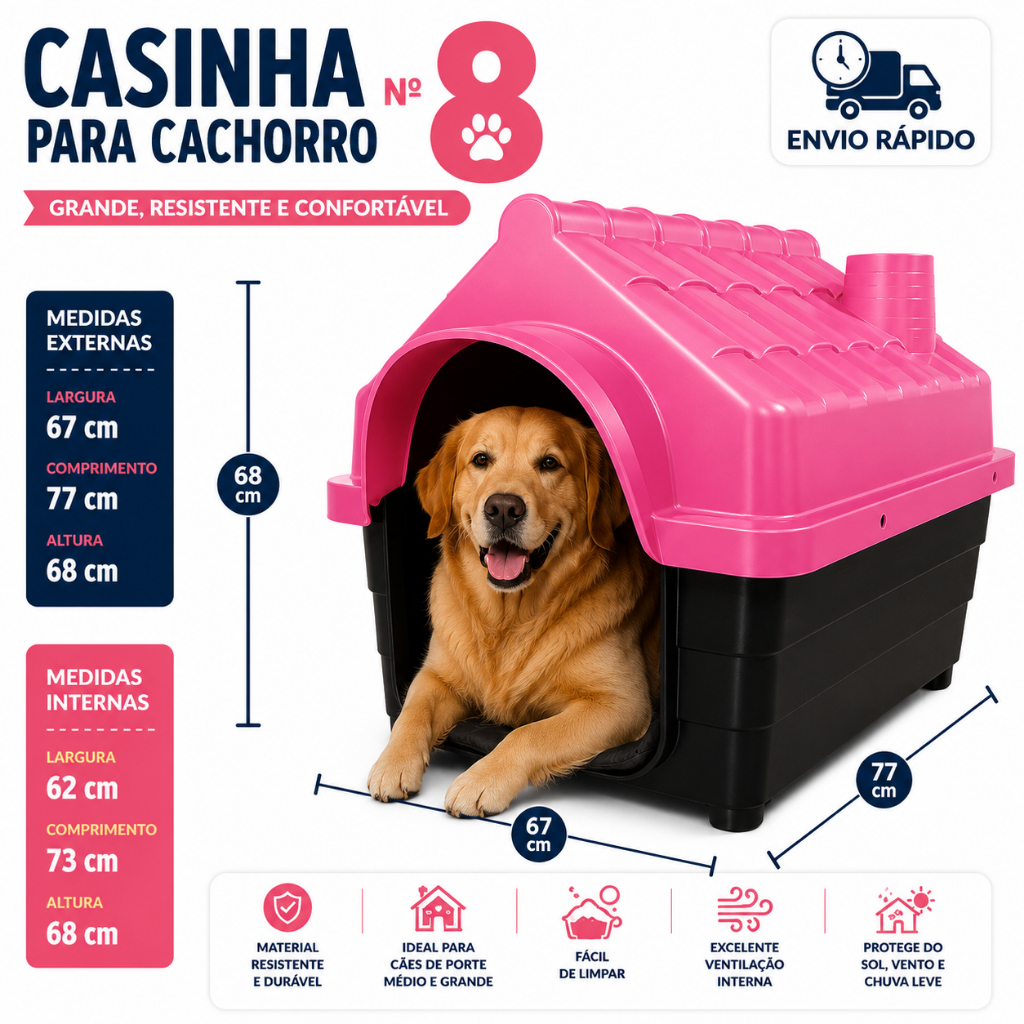 Casinha Plástica Desmontável Cachorros Cães Grande Porte N 8