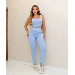 Conjunto Fitness Feminino Canelado Premium com Bojo Legging Cintura Alta Academia 3RD SD1862