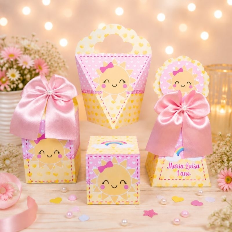 Kit Caixas Raio de Sol Rosa Personalizado - Lembrancinha - Festa Infantil - Decoração /DESMONTADO