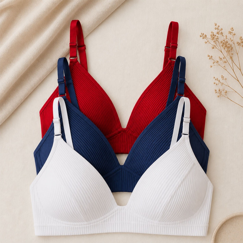 Kit 3 Sutiã Bojo Soft Sem Aro Canelado Conforto Feminino Lingerie Molinho Flex Ajustável