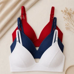 Kit 3 Sutiã Bojo Soft Sem Aro Canelado Conforto Feminino Lingerie Molinho Flex Ajustável