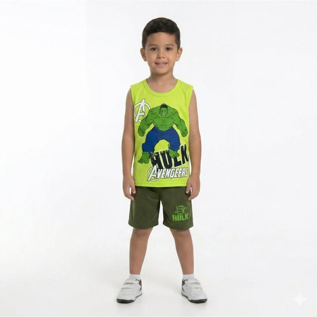 Conjunto Infantil Camisa + Bermuda Fantasia Hulk Menino verao 2026