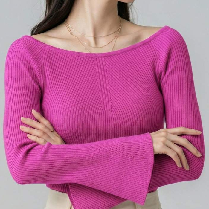 Blusa Feminina Modal Manga Flare Canelado Elegante - ALS1023