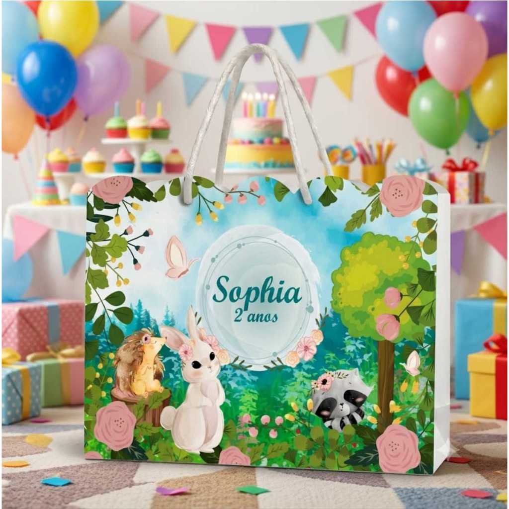 Sacolinha Ondulada Personalizada Bosque Bolsinha Supresa Aniversario Kit Festas (20x15x5) Lembrancinha PEGUE E MONTE
