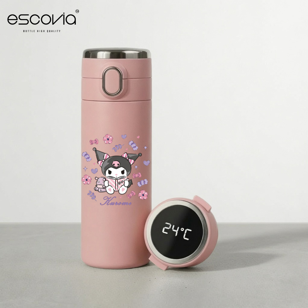 Garrafa Térmica Sanrio Kuromi Amor Aço Inoxidavel Parede Dupla 420ml com Termômetro Digital — imagem 2 de 2