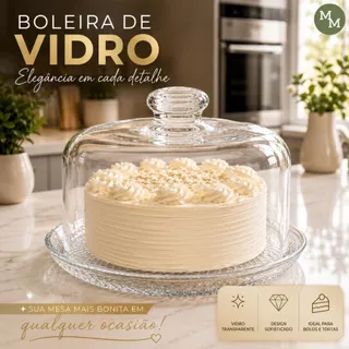 Boleira de vidro com tampa transparente