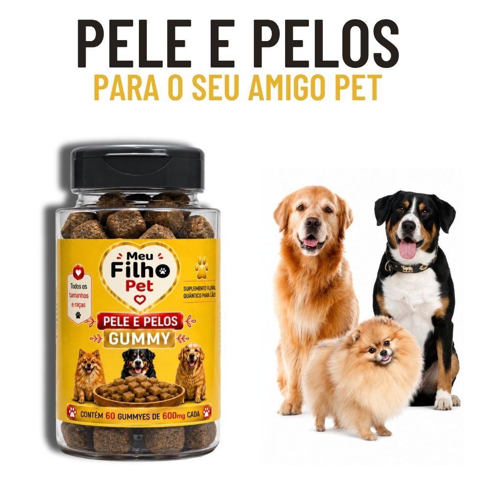 Pele e Pelos Gummy Para Cachorro  Pelagem Brilhante Imunidade Bem-Estar Pet 60 Gummies
