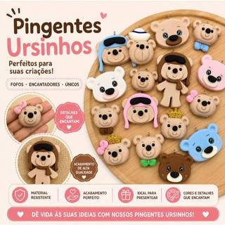 Pingente de Biscuit Decorativo Ursinhos Para Lembrancinhas Chaveiros Acessório Artesanato Unidade
