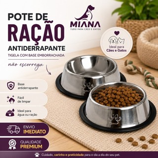 Kit 2 Pote de Ração Comedor Aço Inox com BASE DE BORRACHA Inox Cachorro Gato Pets Comedou…