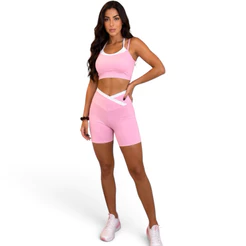 Conjunto Cropped Bicolor Moda Gringa SUPLEX Alça Dupla Short Legging V Academia