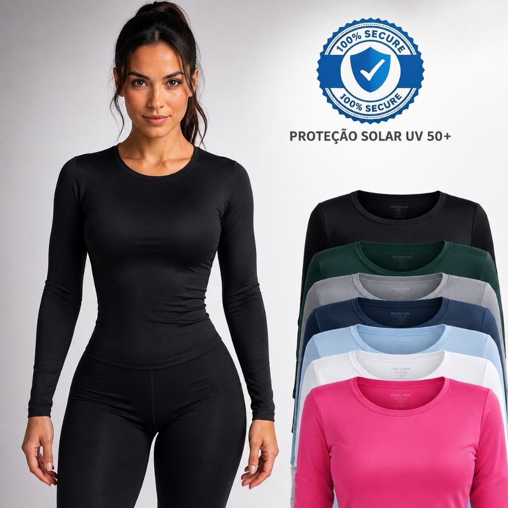 Camiseta Feminina Segunda Pele Básica Manga Longa Proteção Solar Uv 50+ Corrida Praia Fitnes Verão