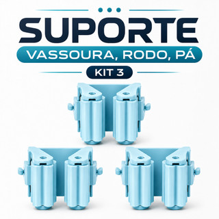 Kit 3 Suportes Autocolante Para Vassoura Rodo Pá Gancho Organização Adesivo Sem Furar Parede