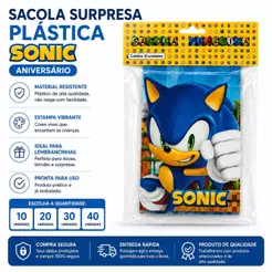 Sacola surpresa Plástica Aniversário Festa Sonic c/ 10/20/30/40 unidades