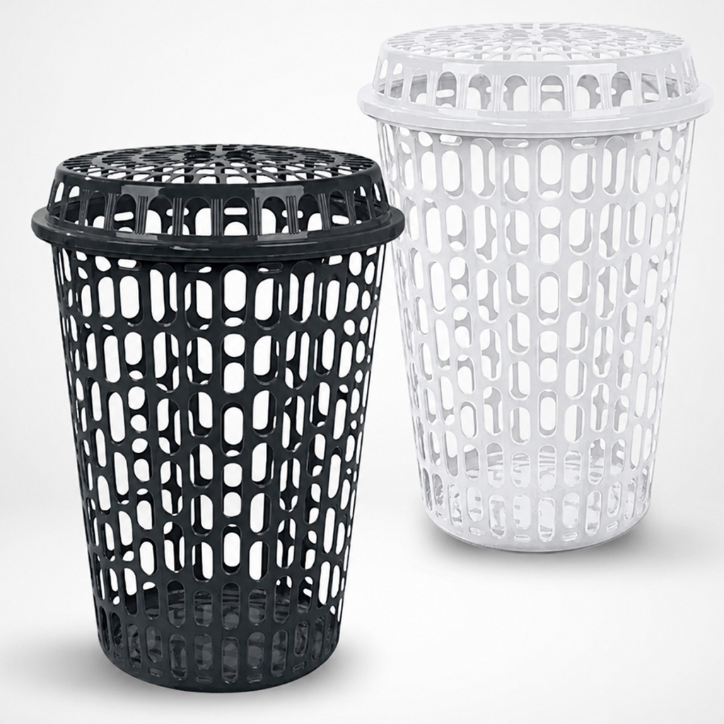 Cesto De Roupas Suja Telado 60 Litros Com Tampa Preto Ou Branco Organizador Alta capacidade Grande