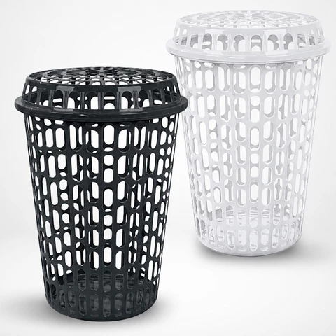 Cesto De Roupas Suja Telado 60 Litros Com Tampa Preto Ou Branco Organizador Alta capacidade Grande