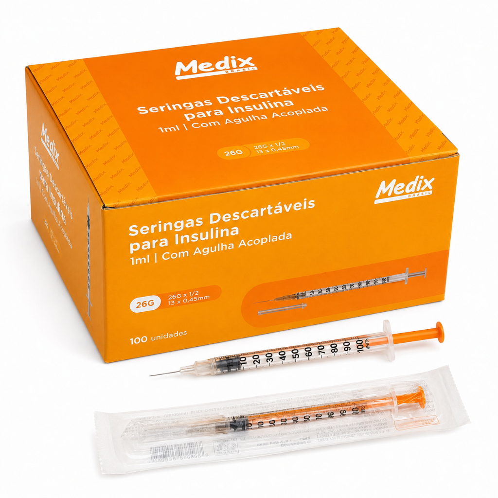 Seringa 1ml C/Agulha Removível 13x0,45mm Insulina C/100