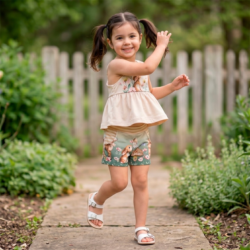 Conjunto Infantil Menina Short e Blusa Com Babadinho Estampado Moda Verão Fresquinho
