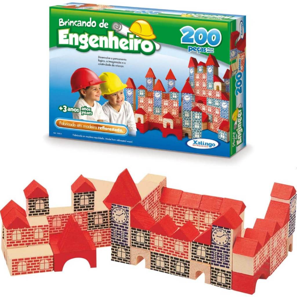 Blocos para Montar Brincando de Engenheiro 200 pçs Xalingo Brinquedo Educativo Infantil Coordenação