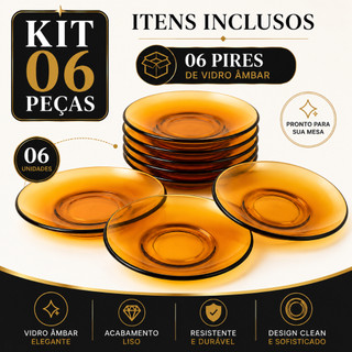 Kit 6 Pires de Vidro Âmbar Liso Alta Resistência para Xícaras de Café