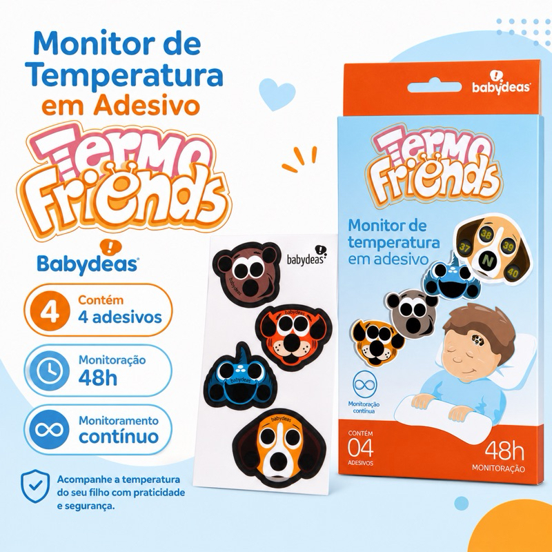 Adesivo Monitor de Temperatura Infantil Termo Friends Babydeas 4un duração 48h