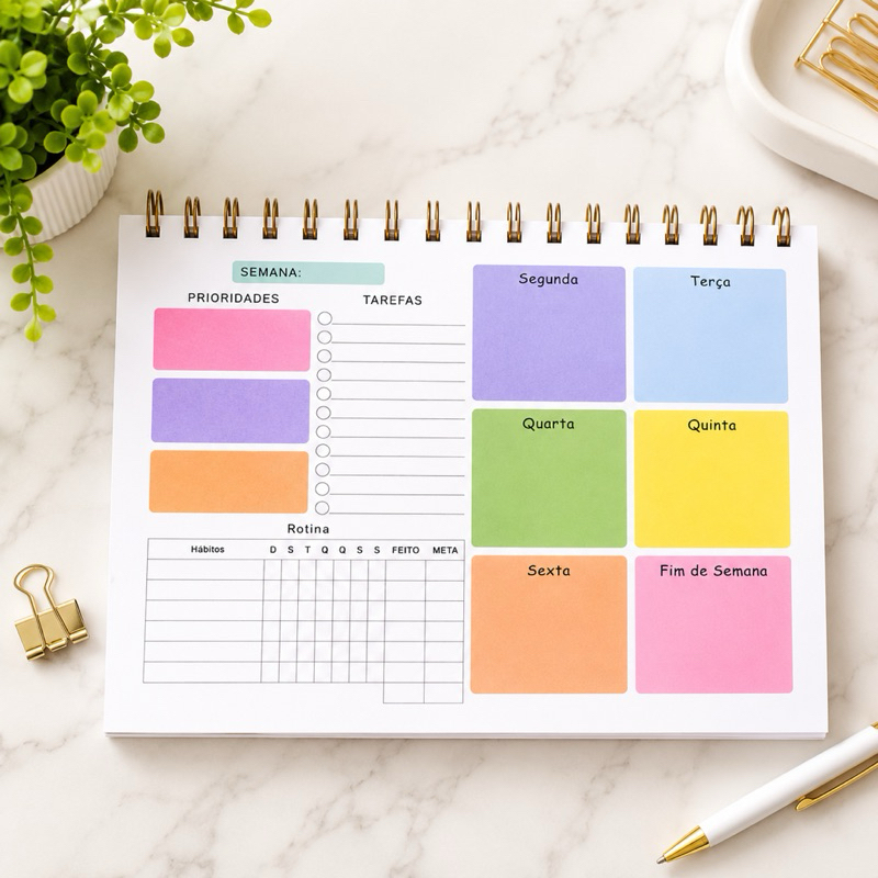 Planner - Planejamento Semanal Organização Caderno Para Anotações