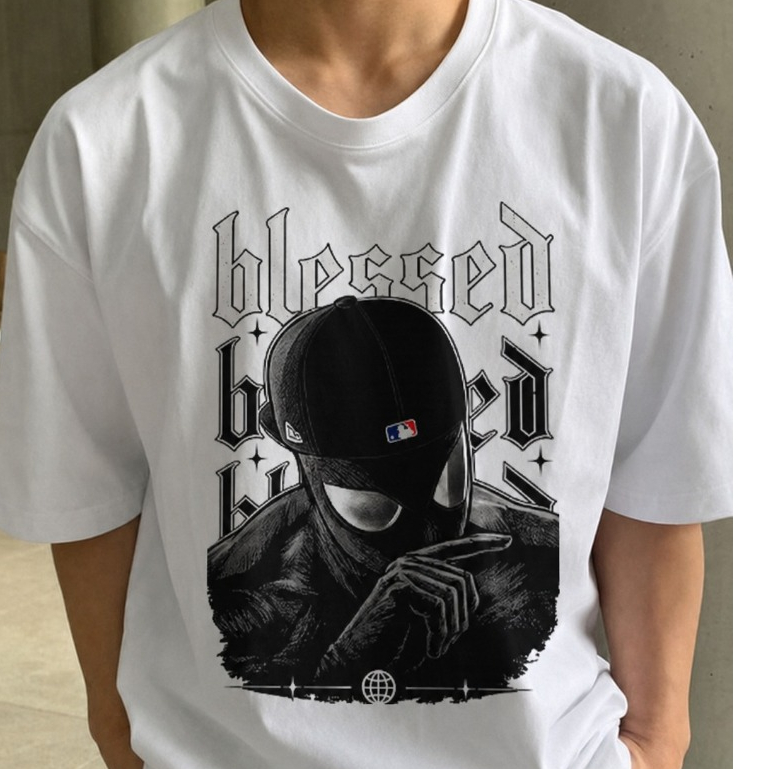 Camiseta Estampada Blessed Homem-Aranha Oversized Streetwear Masculina 100% Algodão Ideal para Academia