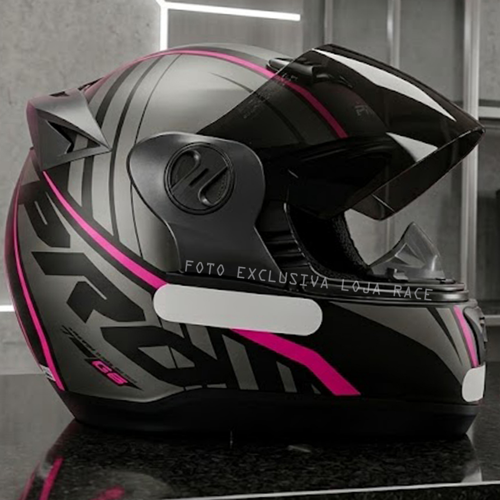 Capacete Feminino Fechado Cor de Rosa para Mulher Evolution Pro Tork Com Narigueira e Viseira Fumê