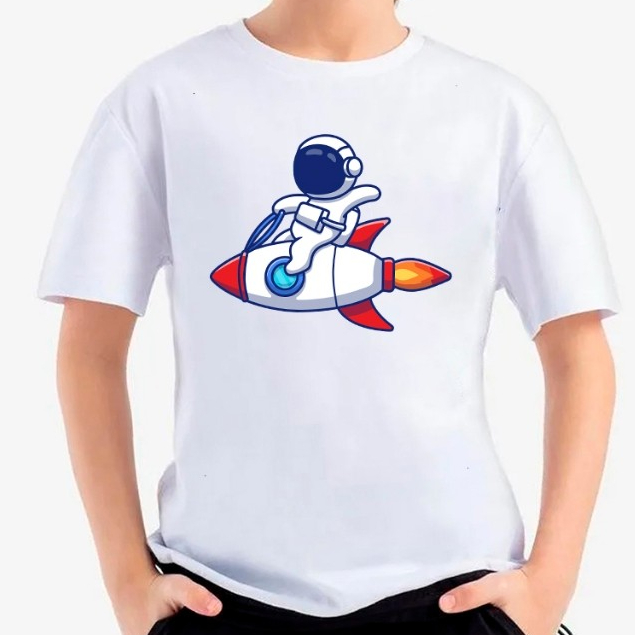 Camiseta camisa blusa Blusa infantil Desenho Astronauta Moda Infantil 100% Algodão