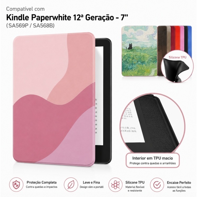 Capa Silicone TPU Estampada Compatível Com Kindle Paperwhite 12ª Geração 7 Polegadas (SA569P/SA568B) Função auto sleep