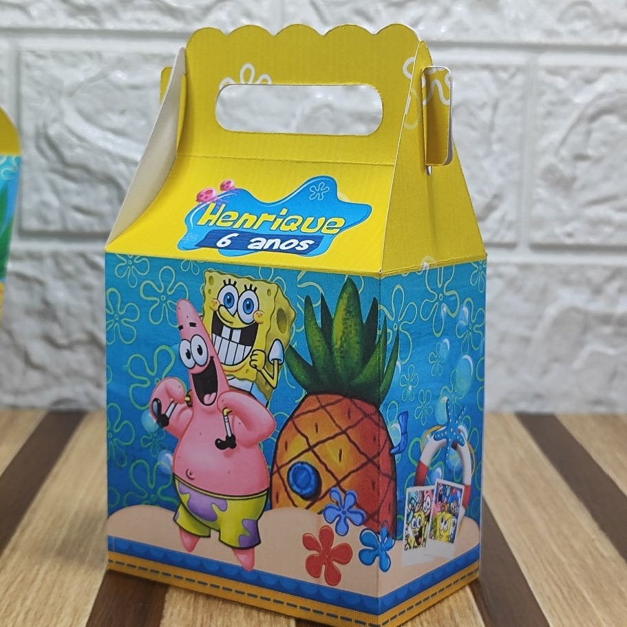 Caixa Maletinha Personalizada Bob Esponja Lembrancinha Surpresa Festa Infantil Desmontado